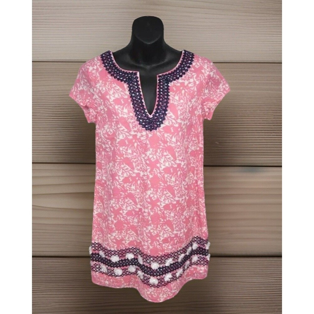 Vineyard Vines Women’s Size 0 Pink Starfish Coral Print Shift Dress Beach Linen